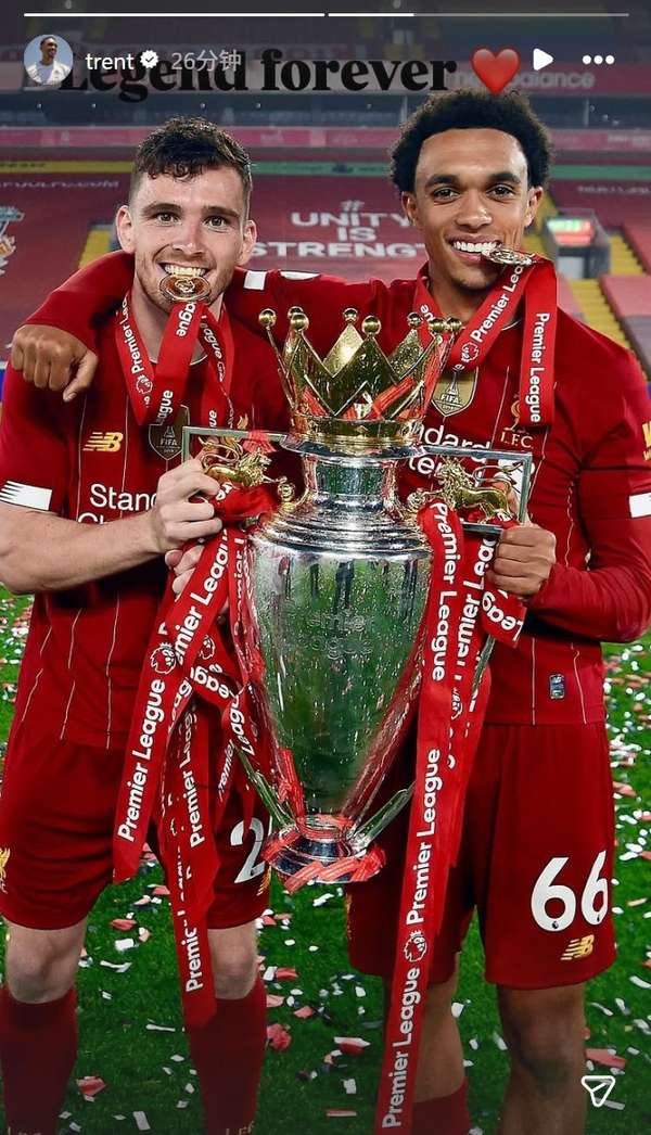 红军黄金双翼落幕！阿诺德深情晒照送别老搭档罗伯逊